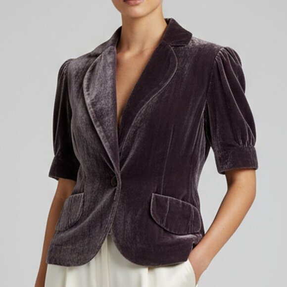 BCBGMAXAZRIA Dark Purple Velvet Jacket | Size Small - Picture 1 of 8